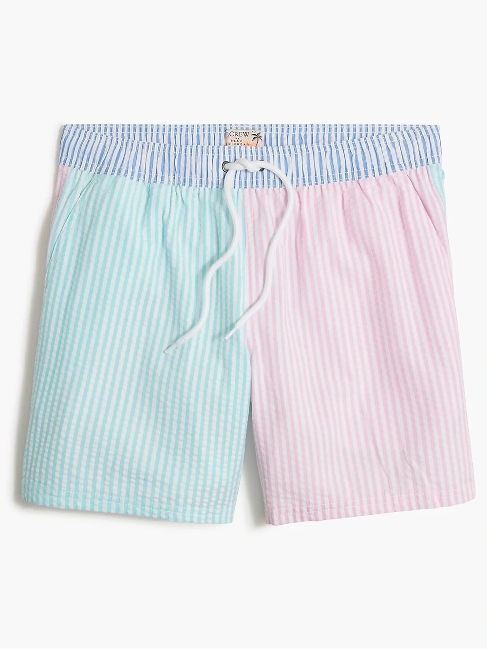 J. Crew Flex Swimwear Lined Swim Trunks, Pastel Seersucker Colorblock – Large
